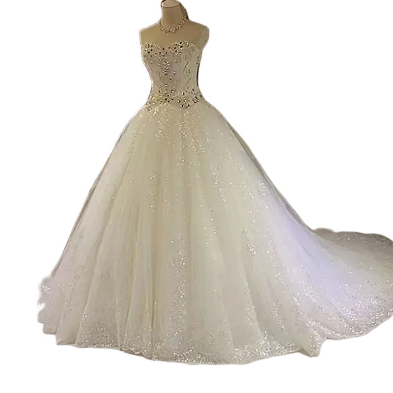 Glitter Sequined Wedding Dress Crystals Beaded Princess Bridal Gowns Sweetheart Neckline Sleeveless Court Train A Line Ivory Plus Size Vestido De Novi