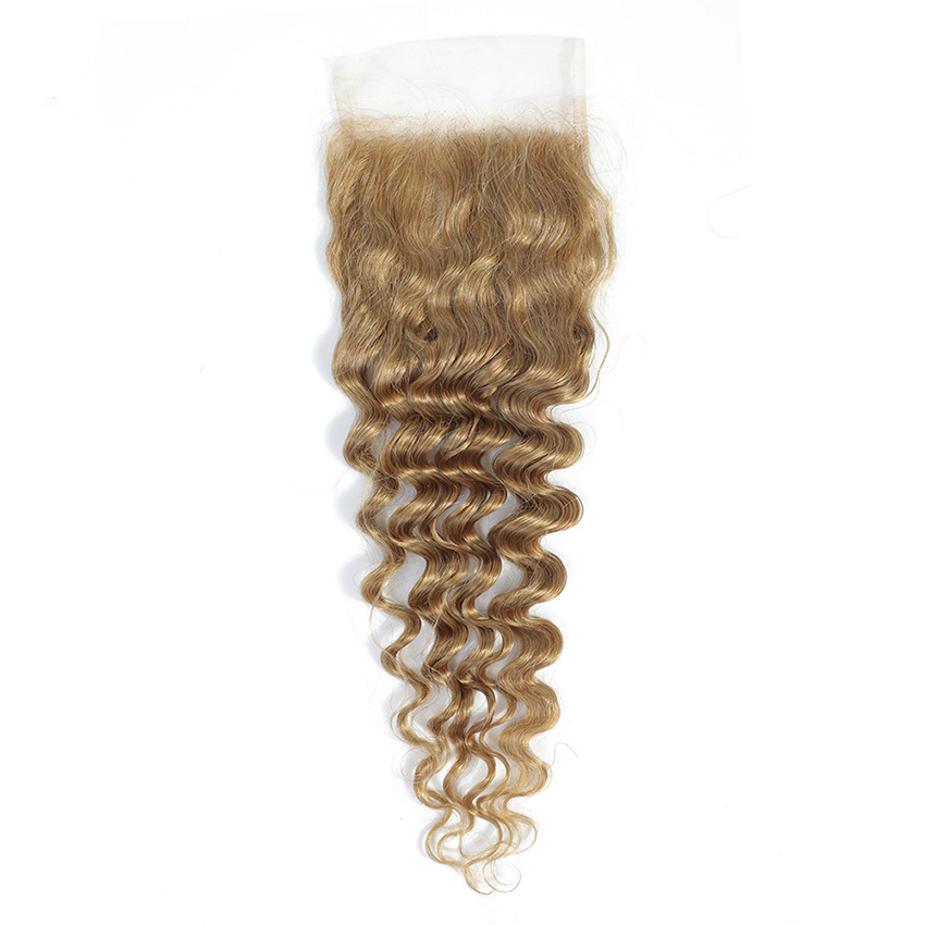 4X4 Lace Closure Free Part Peruvian 100% Human Hair Natural Color Deep Wave 1B/30 27# 99J 10-24inch