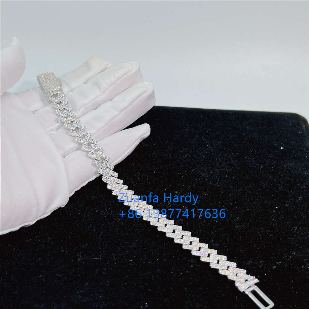 Pass Diamond Tester Hip Hop Jewelry Men Moissnaite Diamond Iced 925 Gold Plated Bangle Cuban Link Chain Bracelet