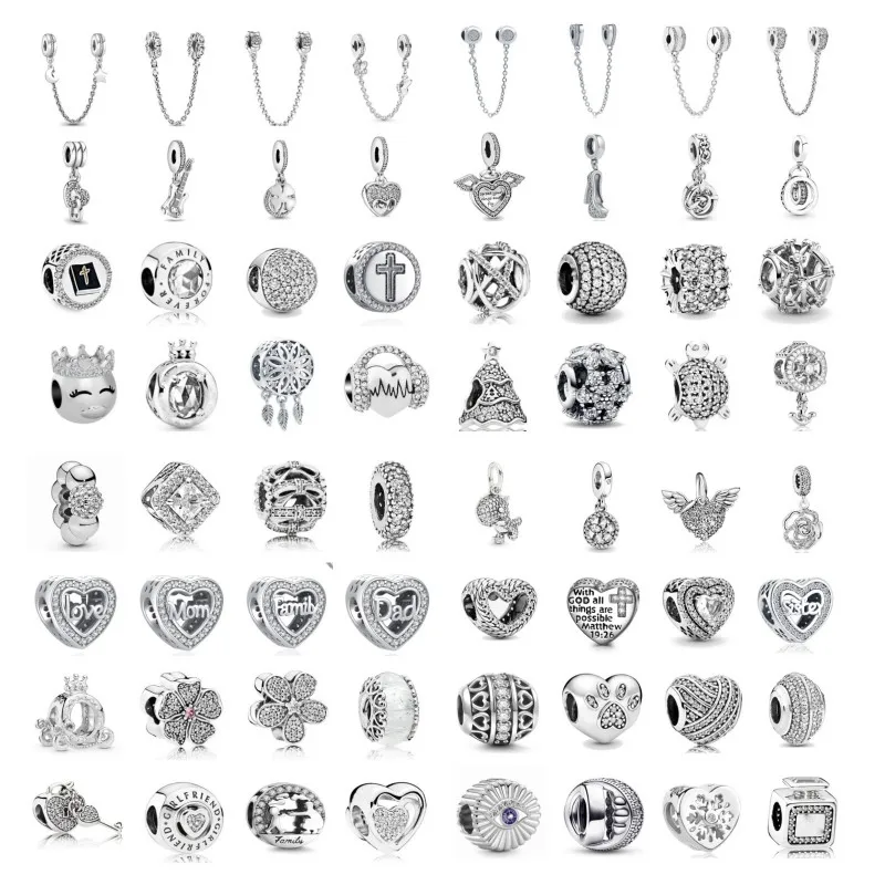 Silver Fit Original Bracelet White Stone Collection Heart Wing Cros Charm Bead DIY Birthday Jewelry Gift Free Shipping