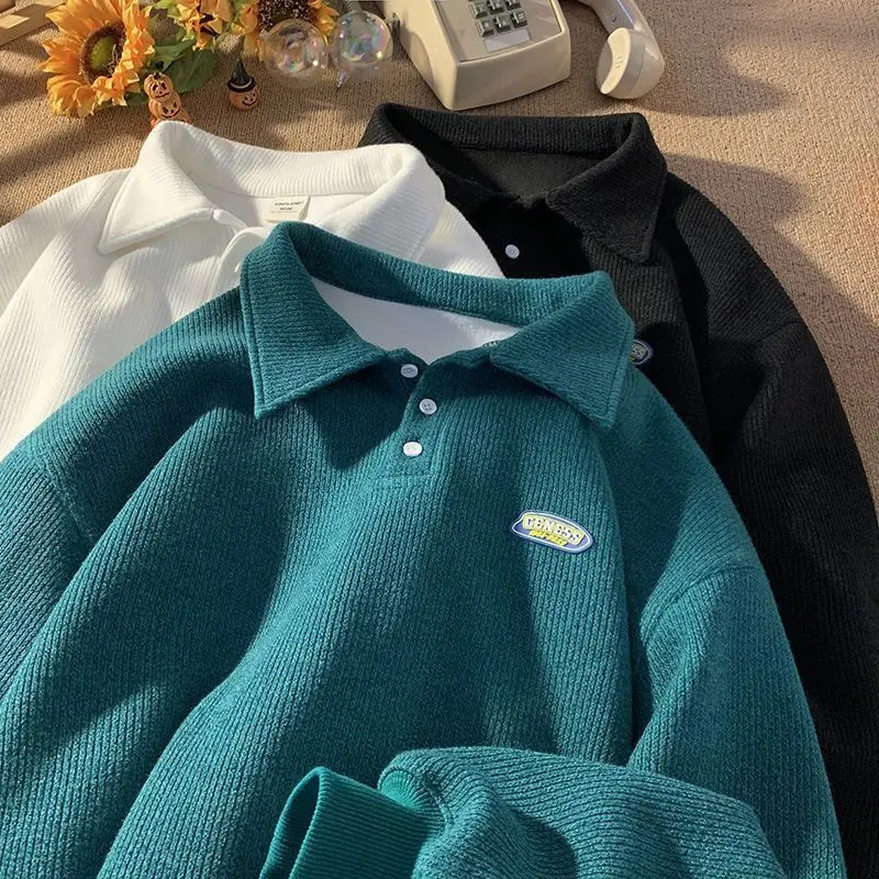 2023 Autumn and Winter Men Women Trend Thickened POLO Couple Personalized Korean Casual Vintage Sweater harajuku y2k 231222Z