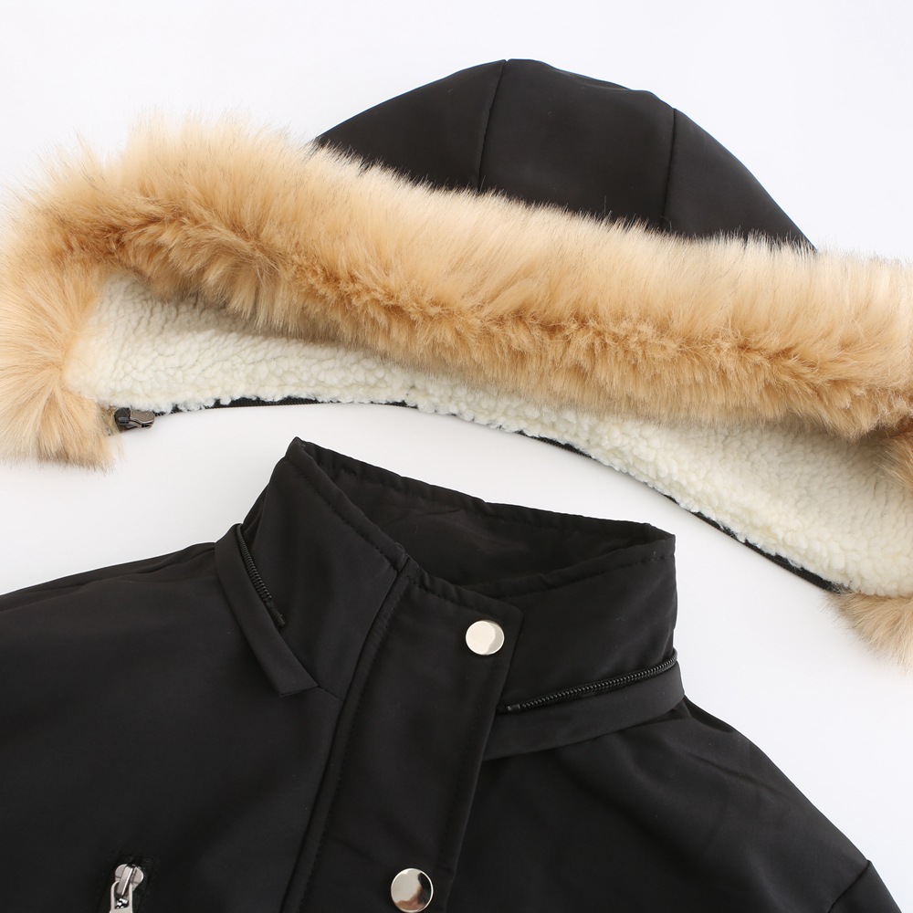0C437M01 Autumn and Winter Women's Clothing Thickened Long Cotton Jacket Plush Loose Jacket Detachable Cap High Quality Customization