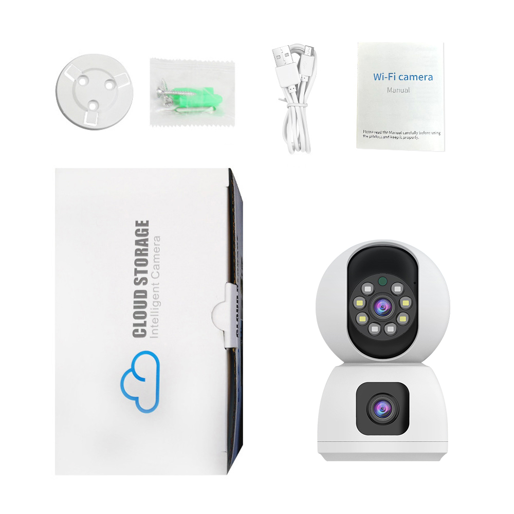 1080P HD WiFi Dual Lens Security Camera 360° Panoramic IR IP Cameras Night Vision Full Color Automatic Human Tracking 4X Digital Zoom Video Security M