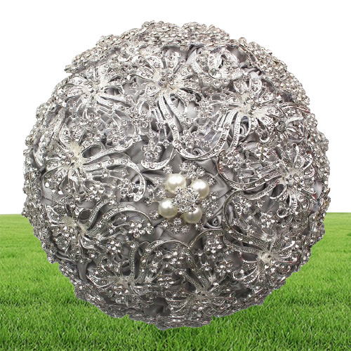 Luxurious Crystal Brooch Bouquet Ivory Gray Crystal Beading Bouquet Satin Wedding Flowers Bridal Bouquets Wedding Accessories