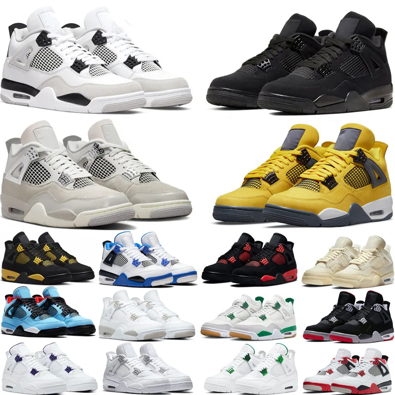 Jumpman 4s Basketball Shoes Craft Olive 4 Black Cat University Blue White Oreo Fire Red Thunder Military Black Pine Green Sail Bred Sports Shoes Trainers Sneakers