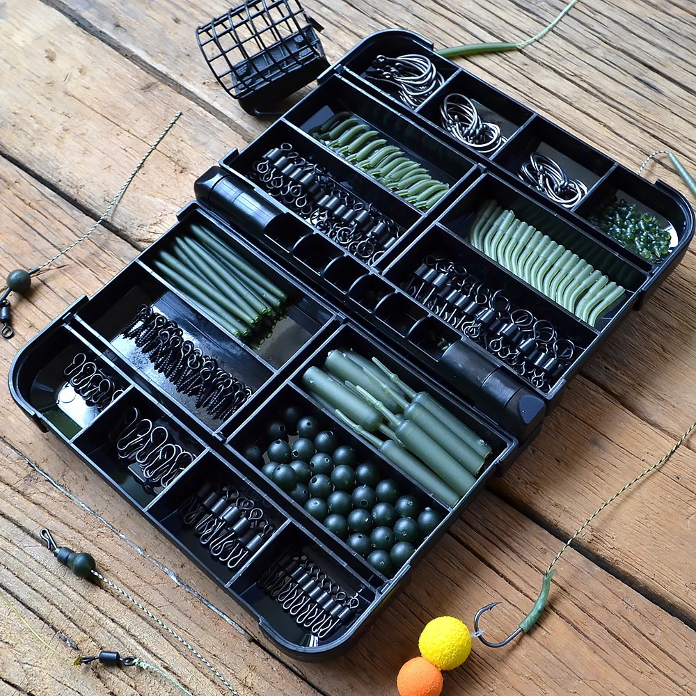 Carp Fishing Tackle Accessories Allin Kit Swivels and Snaps Rubber Anti Tangle Sleeves Fish Hook Stop Beads 231225