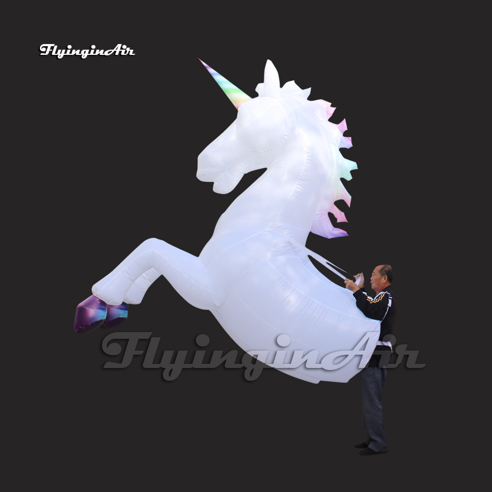 Funny Parade Performance White Walking Inflatable Unicorn Costume Adult Wearable Blow Up Horse Suit With A Horn For Carnival Stage Show
