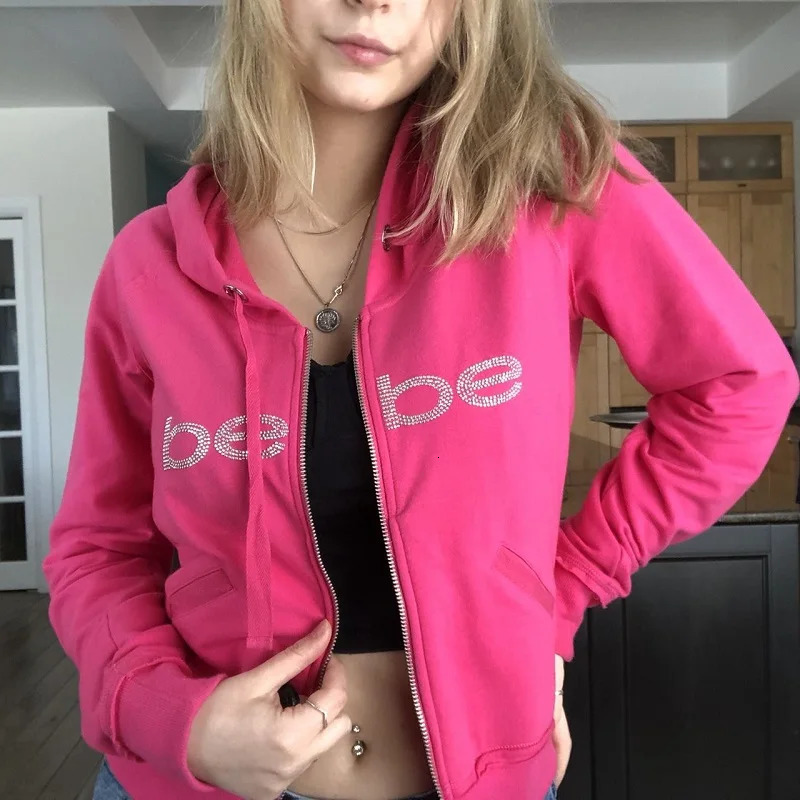 Womens Y2k Vintage Street Goth Hoodie Pink Hoodie Rhinestone Print Jogging Woman Top Gothic Long Sleeve Hoodie Kawaii Hoodie 231225