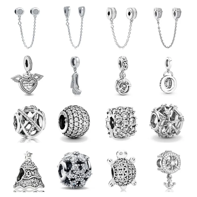 Silver Fit Original Bracelet White Stone Collection Heart Wing Cros Charm Bead DIY Birthday Jewelry Gift Free Shipping