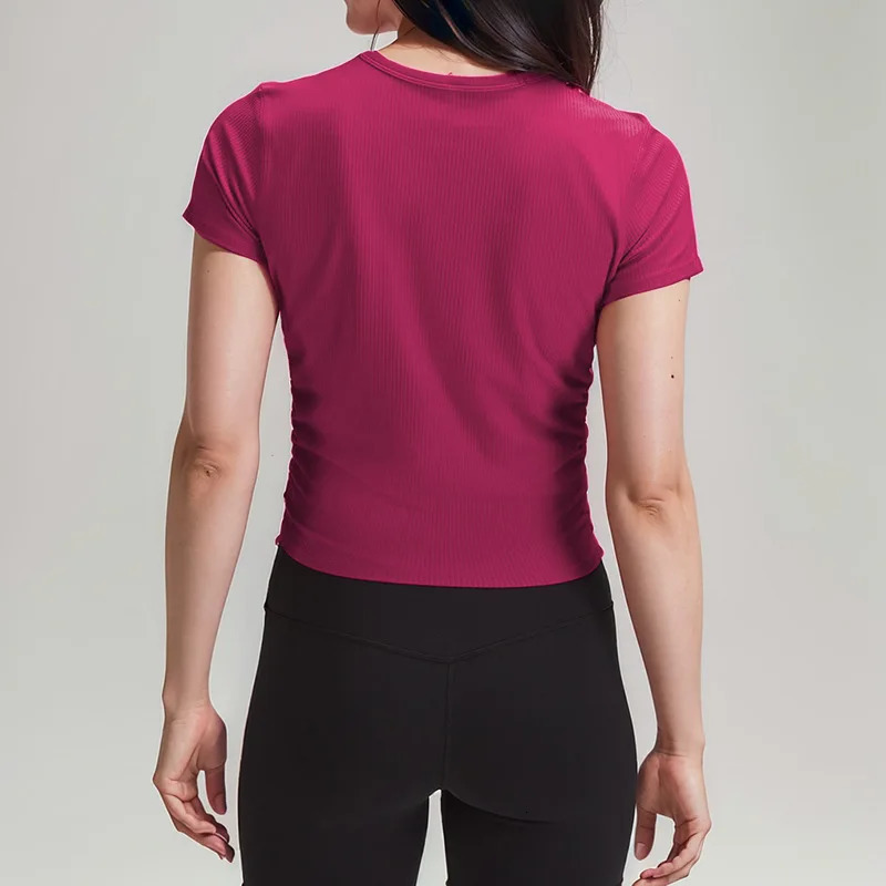 All lt Takes Ridded Women Short Sleeve Yoga Shirts Gym Slim Quick Dry Crop Tops Fitness Sportswear Ladies Workout Clothes 231225