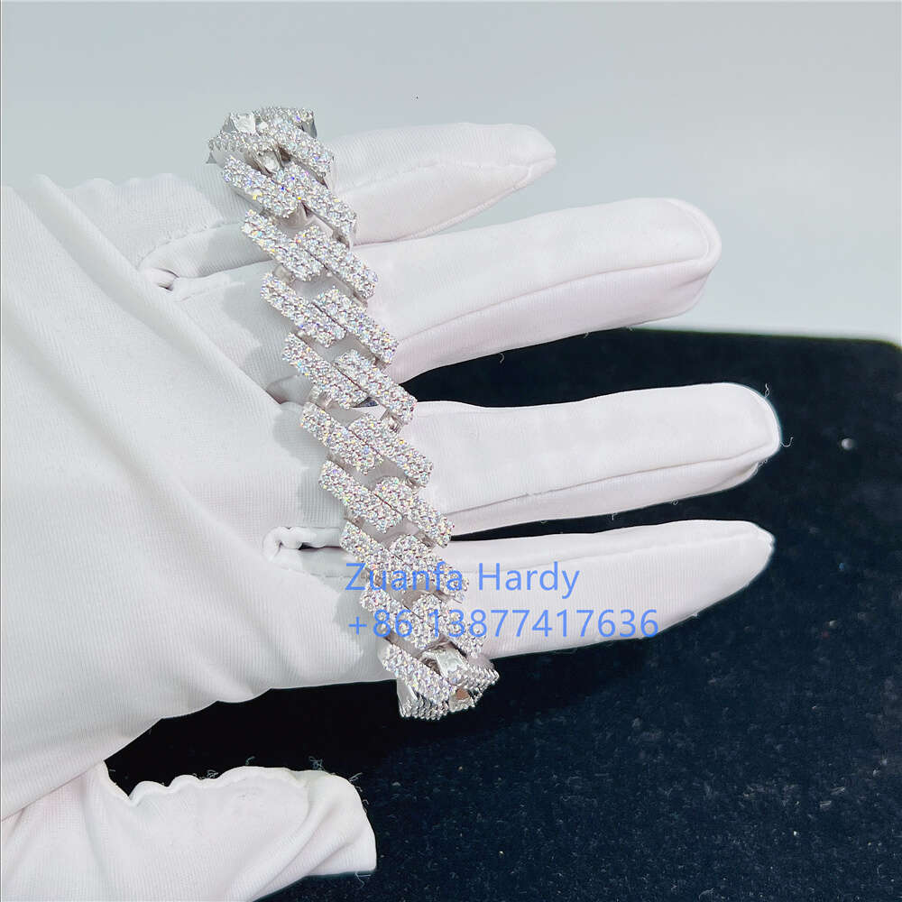 Pass Diamond Tester Hip Hop Jewelry Men Moissnaite Diamond Iced 925 Gold Plated Bangle Cuban Link Chain Bracelet