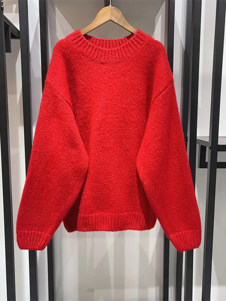 Women Back Letter Print Solid Color Knit Pullover Tops Spring 2024 Long Sleeve O Neck Two Ways Wear Loose Sweater for Lady 231225