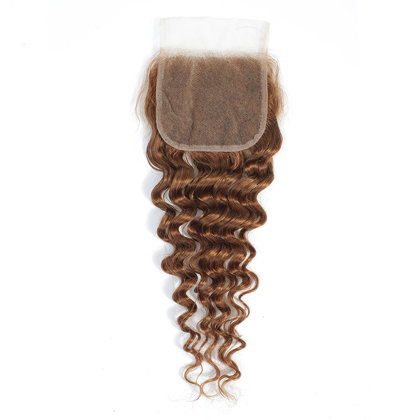 4X4 Lace Closure Free Part Peruvian 100% Human Hair Natural Color Deep Wave 1B/30 27# 99J 10-24inch