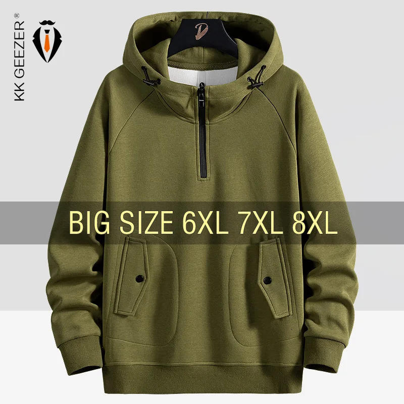 Men Sweatshirts Cotton Hooded Oversized 6XL 7XL 8XL Plus Size Zipper Long Sleeve Pullovers Autumn Streetwear Pocket Sportswear 231222Z