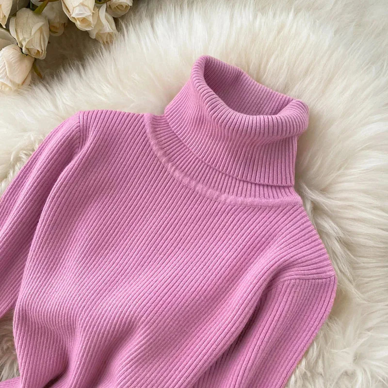 Dresses for Women Sexy Turtleneck Knitted Bodycon Dress Women Autumn Winter Long Sleeve Sweater Dress 231225