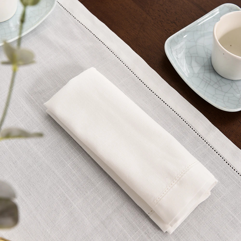 12PCS White Hemstitched Table Napkins For Party Wedding Home Cocktail Napkin Cloth Linen Cotton Dinner 231225