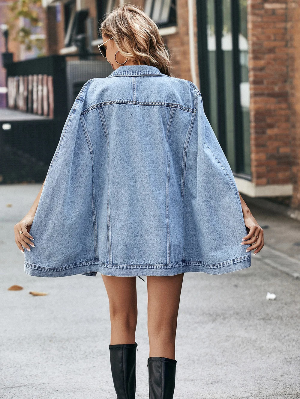 Single Breasted Cape Denim Coat Women Spring Fall Fashion Vintage Pockets Loose Jean Jacket Female Streetwear 231222