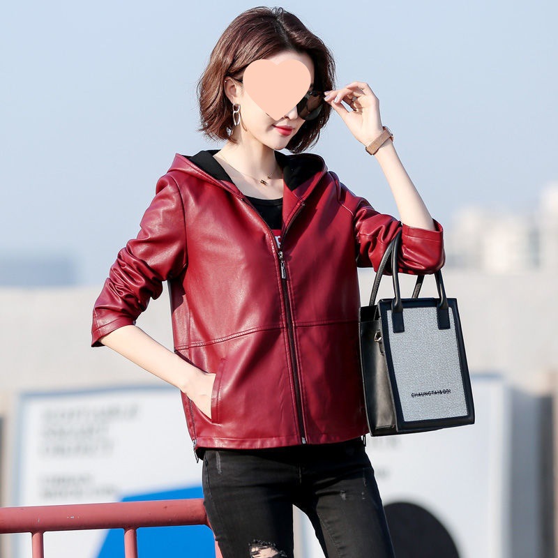 0C459M85 Women's Leather Faux Coats Diane Customization Hooded Leisure Loose Fitting Sheepskin Jacket