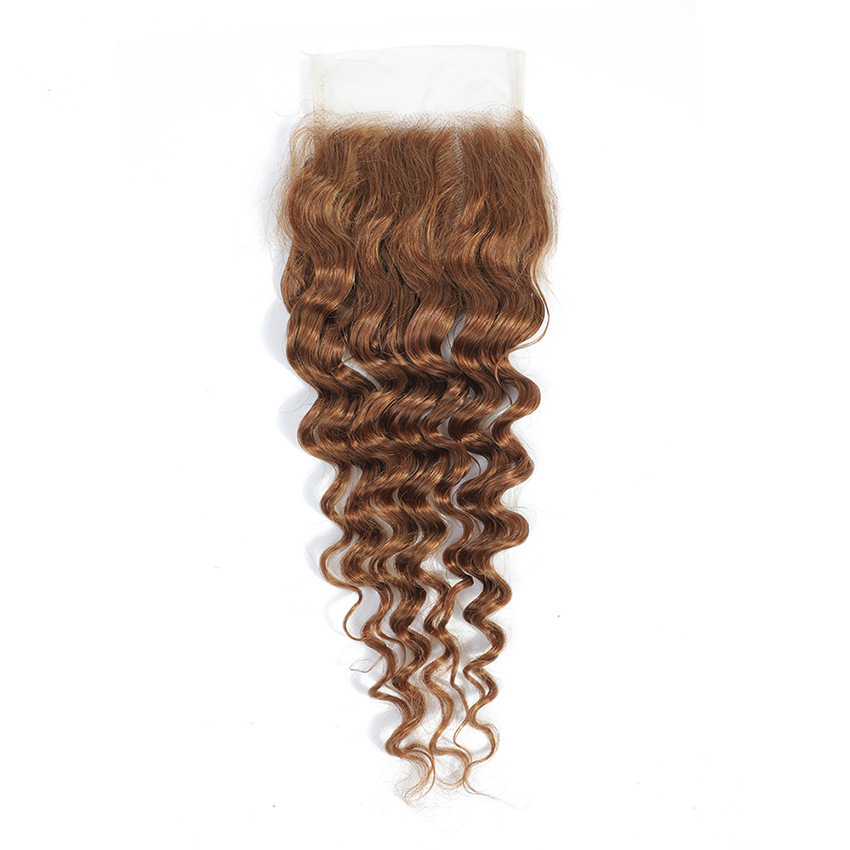 4X4 Lace Closure Free Part Peruvian 100% Human Hair Natural Color Deep Wave 1B/30 27# 99J 10-24inch