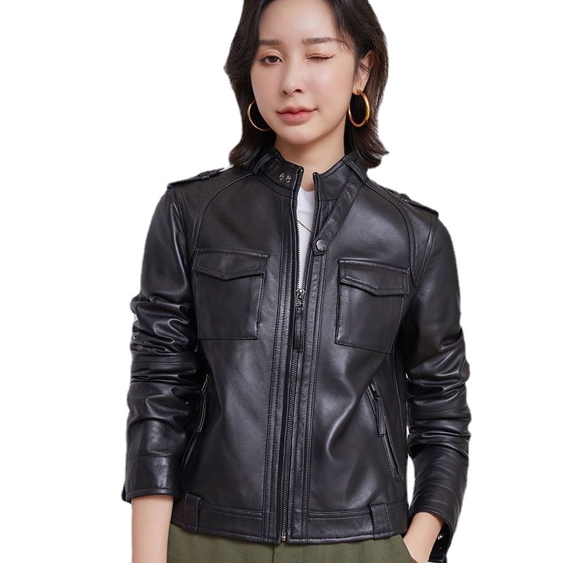 0C453M52 Women's Leather Coats Spring and Autumn Short Style Motorcycle Jacket Retro Style New Odeon Sheepskin Customized
