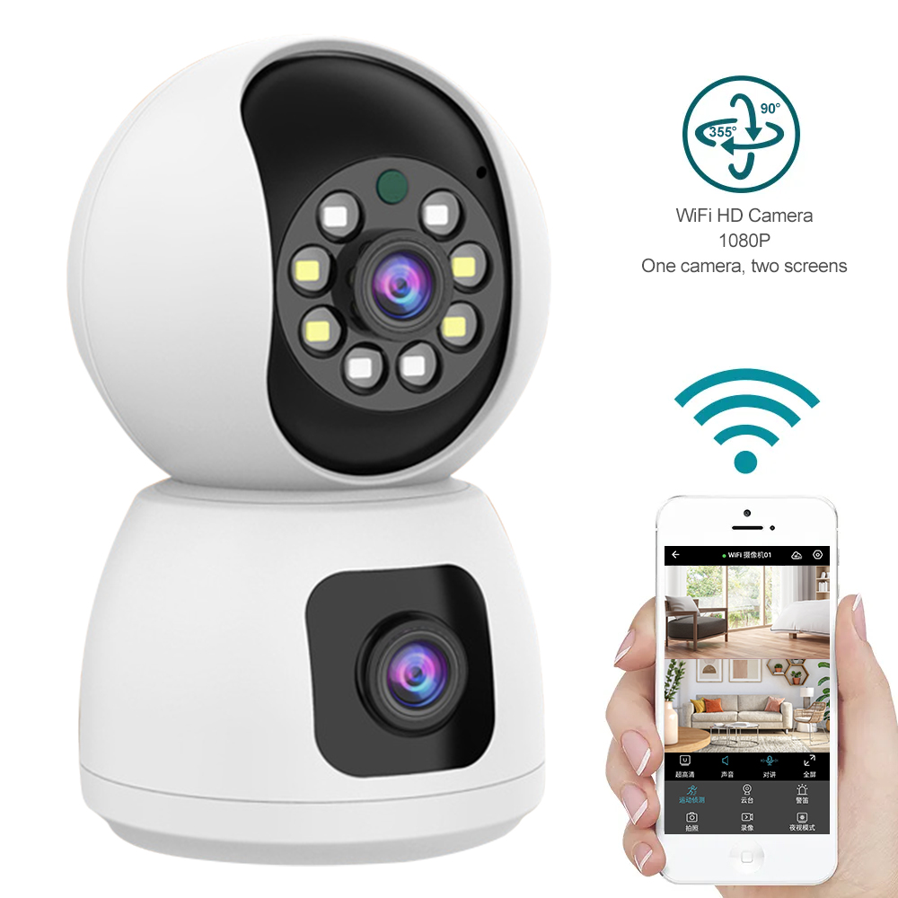 1080P HD WiFi Dual Lens Security Camera 360° Panoramic IR IP Cameras Night Vision Full Color Automatic Human Tracking 4X Digital Zoom Video Security M