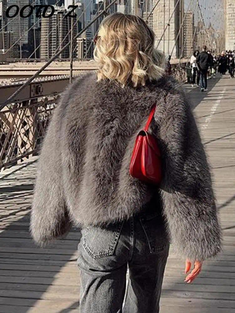 Women's Fur Fluffy Coat For Women Winter Elegant Long Sleeve Faux Furry Jacket Female Round Neck Chic Lady Street Warm Short