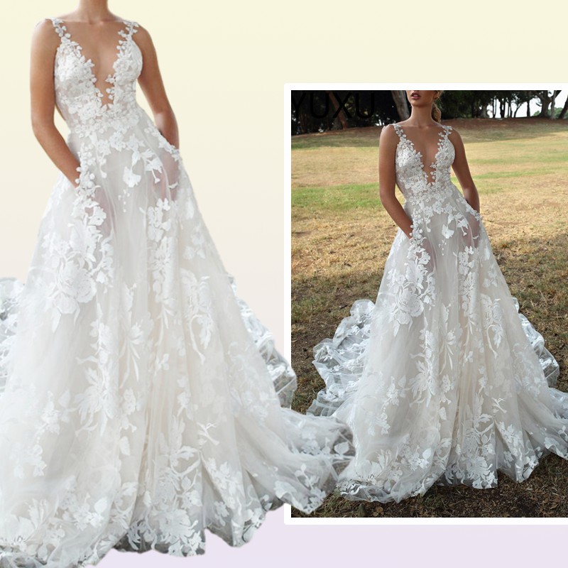 Backless Boho Wedding Dress 3D Appliqued Summer Beach Bridal Gowns Off The Shoulder Tulle Loves Lace Outdoor Lady Marriage Dr