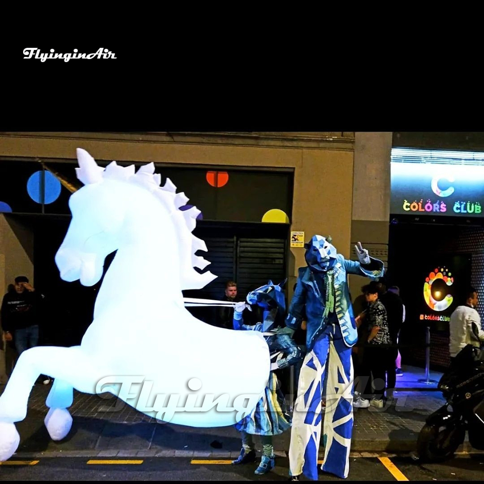 Funny Parade Performance White Walking Inflatable Unicorn Costume Adult Wearable Blow Up Horse Suit With A Horn For Carnival Stage Show