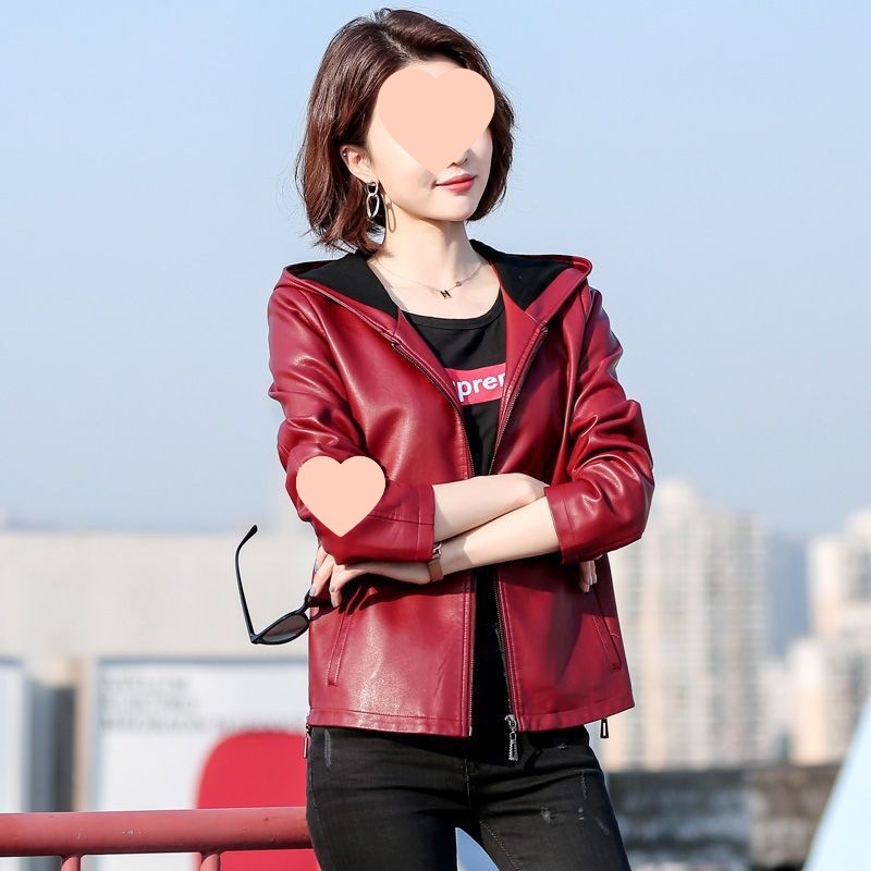 0C459M85 Women's Leather Faux Coats Diane Customization Hooded Leisure Loose Fitting Sheepskin Jacket