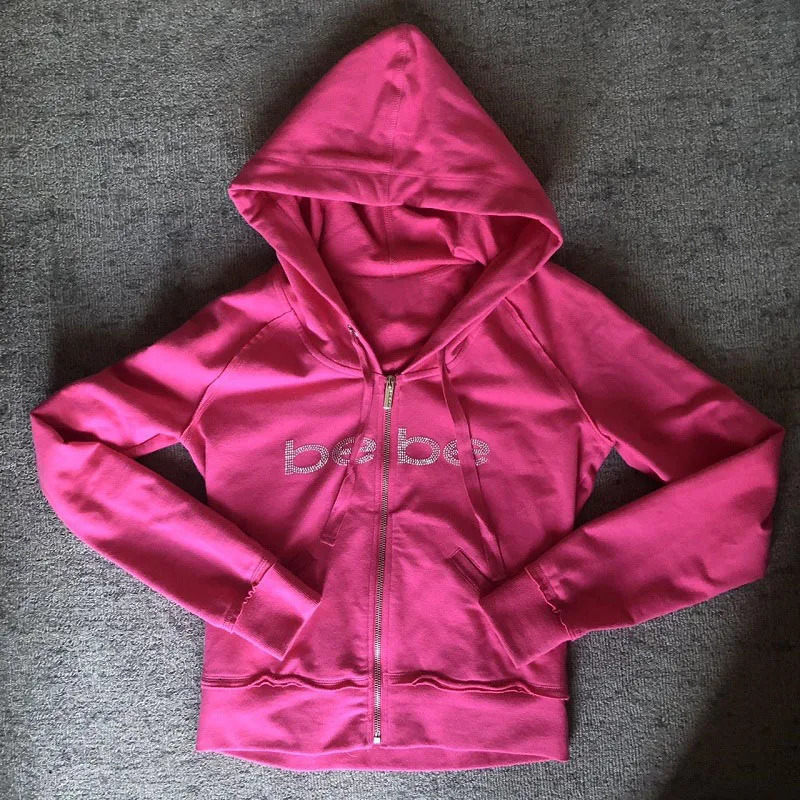Womens Y2k Vintage Street Goth Hoodie Pink Hoodie Rhinestone Print Jogging Woman Top Gothic Long Sleeve Hoodie Kawaii Hoodie 231225