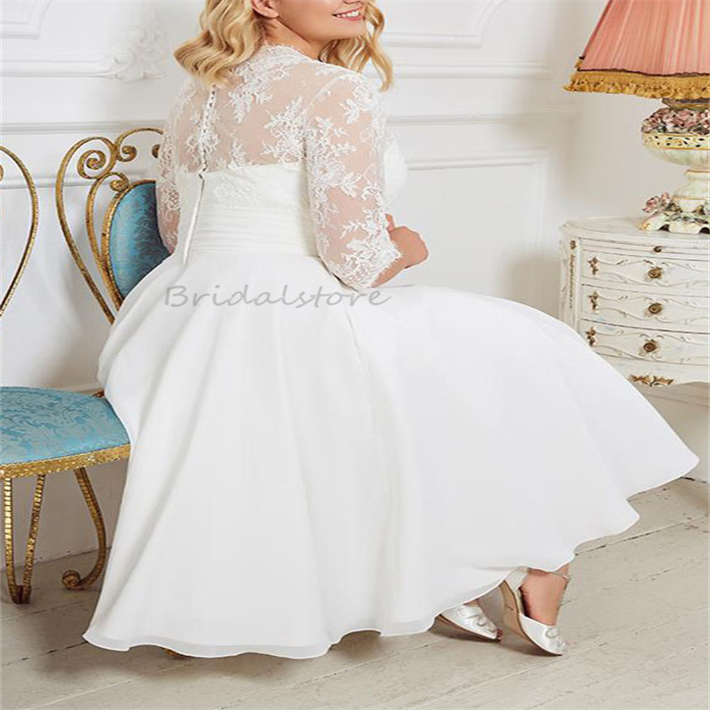 Plus Size Boho Wedding Dress 2024 Country Style V Neck Appliques Lace Bride Dress Tea Length Short Elegant Civil Beach Bridal Dress Vestios Novias Rob