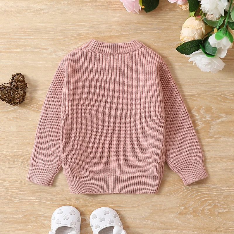 Infant Baby Girls Knitting Clothes Kids Valentine's Day Sweaters Long Sleeve Heart Embroidery Pullovers Jumper Tops For Toddler 231225