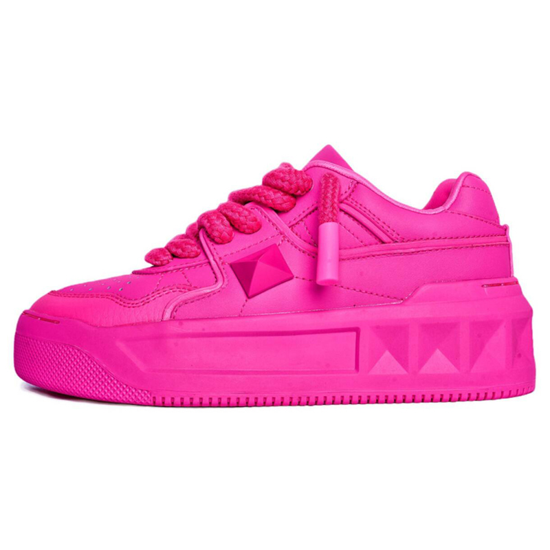 Leather riveted shoes platform booster shoes Women rose red platform shoes casual shoes Fashion sneakers cookie small white shoes