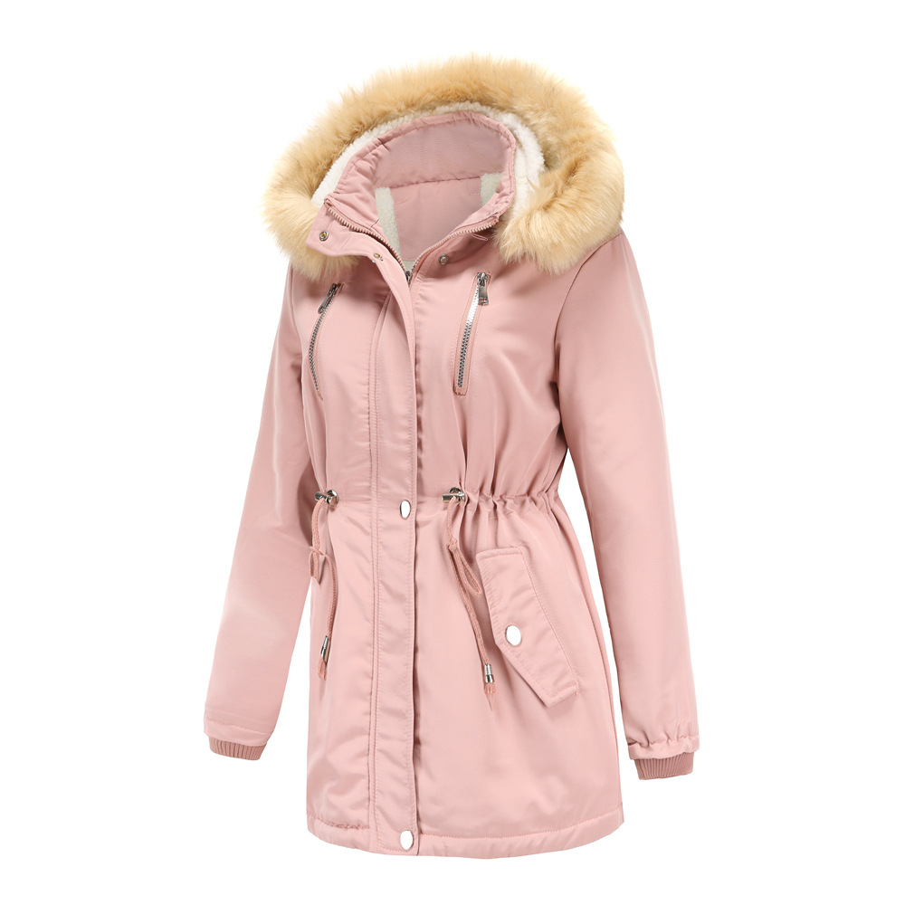 0C437M01 Autumn and Winter Women's Clothing Thickened Long Cotton Jacket Plush Loose Jacket Detachable Cap High Quality Customization