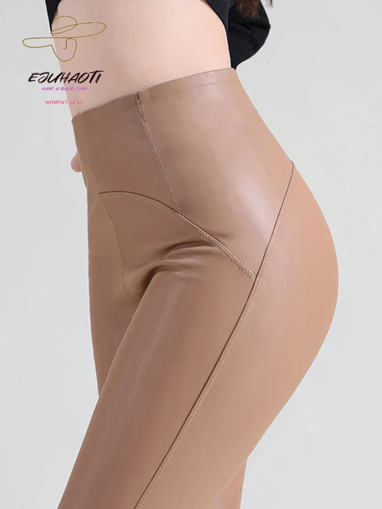 Women's Autumn Sexy Pu Leather Leggings Ladies Winter High Waist Trousers Girl Multicolour Tights Stretch Soft Thin Fleece Pants 231225