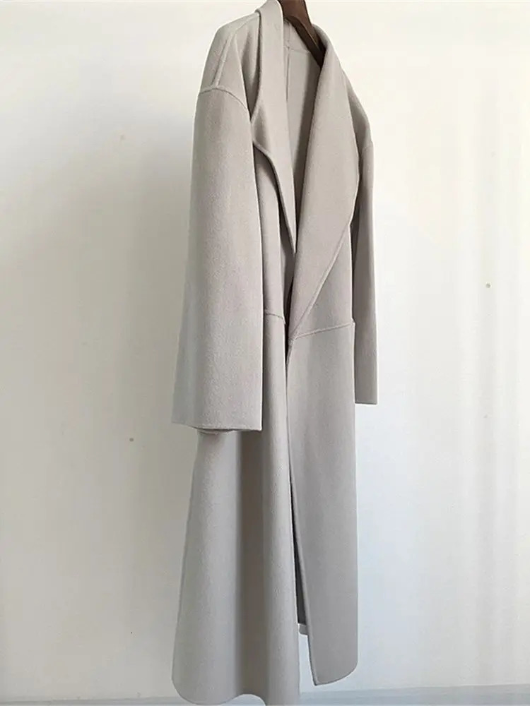 Women Woolen Long Coat Winter Side Slit Big Turn-down Collar Warm Jacket Camel Black Grey Color Mid-Length Outwear Tops 231225