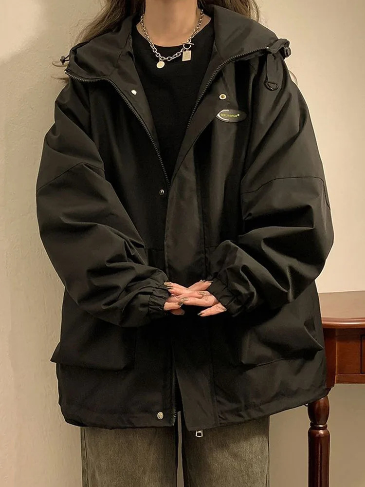 Oversized Hooded Jacket Women Vintage Loose Windbreaker Jackets Female Korean Stylish Harajuku Casual Zipper Coat Lady Jaqueta 231222
