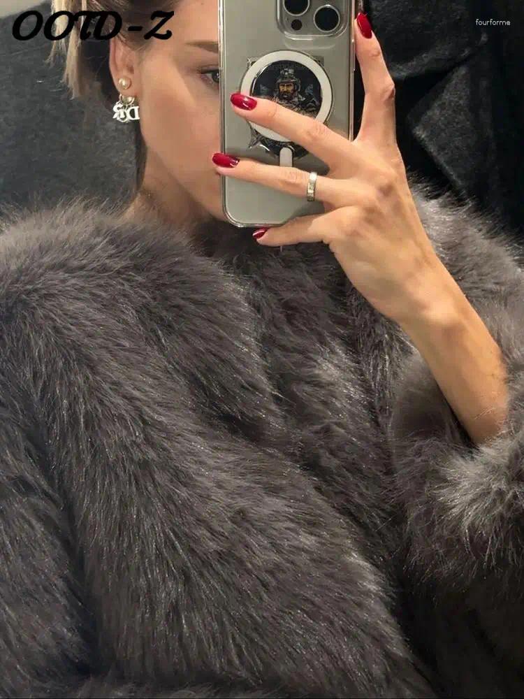 Women's Fur Fluffy Coat For Women Winter Elegant Long Sleeve Faux Furry Jacket Female Round Neck Chic Lady Street Warm Short