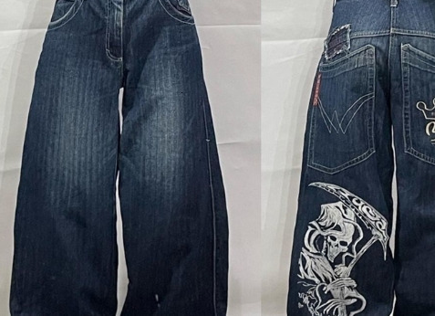 Korean Fashion Y2K Hip Hop Street Big Pocket Classic Death Print Baggy Jeans Vintage High Waist Denim Pants Men's Wide Leg 231222
