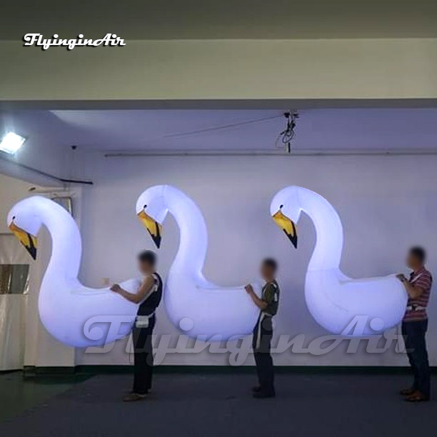 Amazing White Illuminated Walking Inflatable Swan Costume Parade Animal Balloon Wearable Blow Up Cygnus Puppet With LED Light For Event