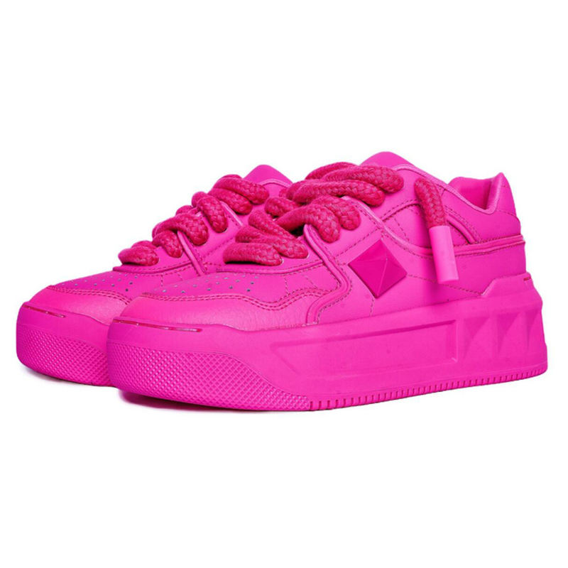 Leather riveted shoes platform booster shoes Women rose red platform shoes casual shoes Fashion sneakers cookie small white shoes