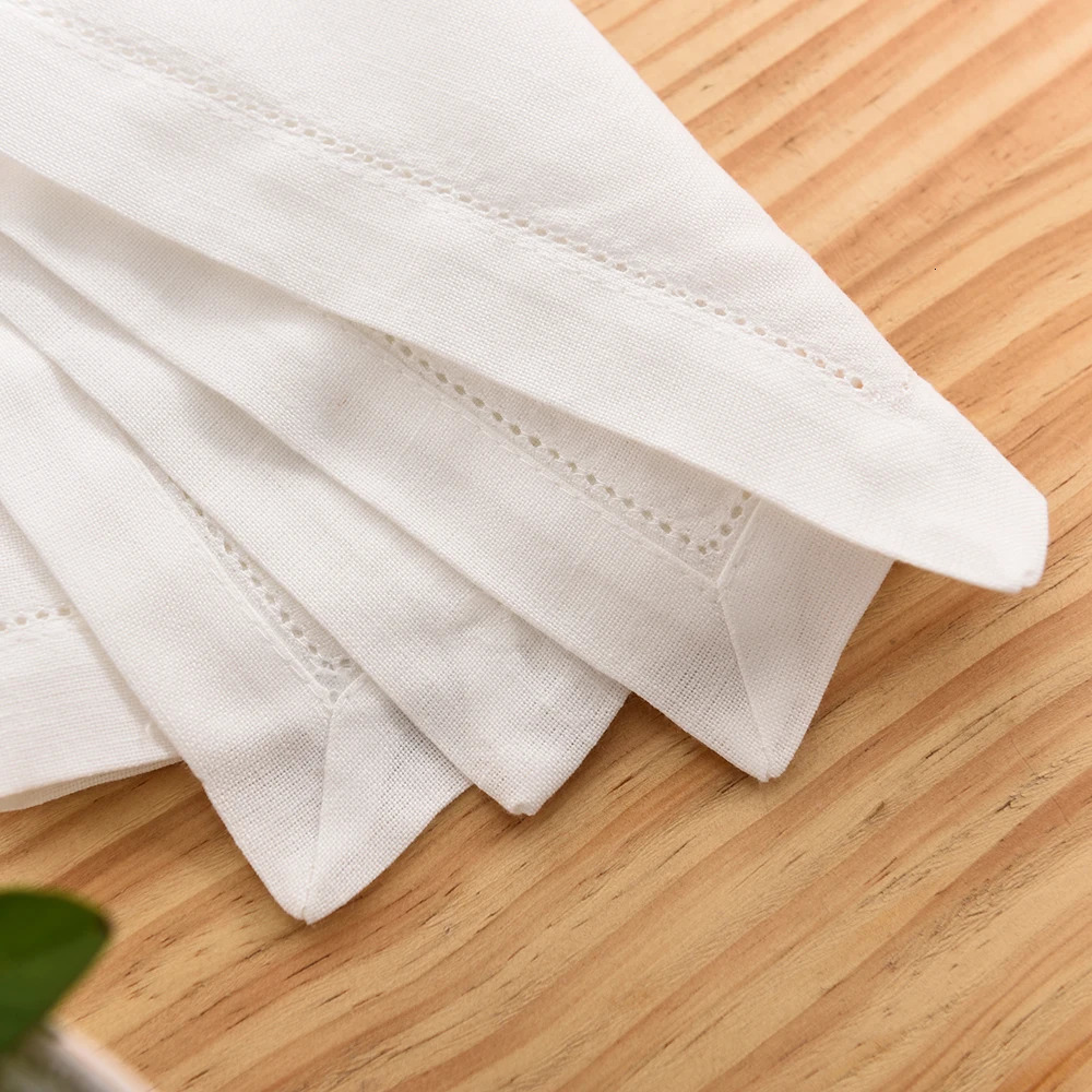 12PCS White Hemstitched Table Napkins For Party Wedding Home Cocktail Napkin Cloth Linen Cotton Dinner 231225