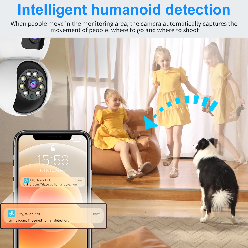 1080P HD WiFi Dual Lens Security Camera 360° Panoramic IR IP Cameras Night Vision Full Color Automatic Human Tracking 4X Digital Zoom Video Security M