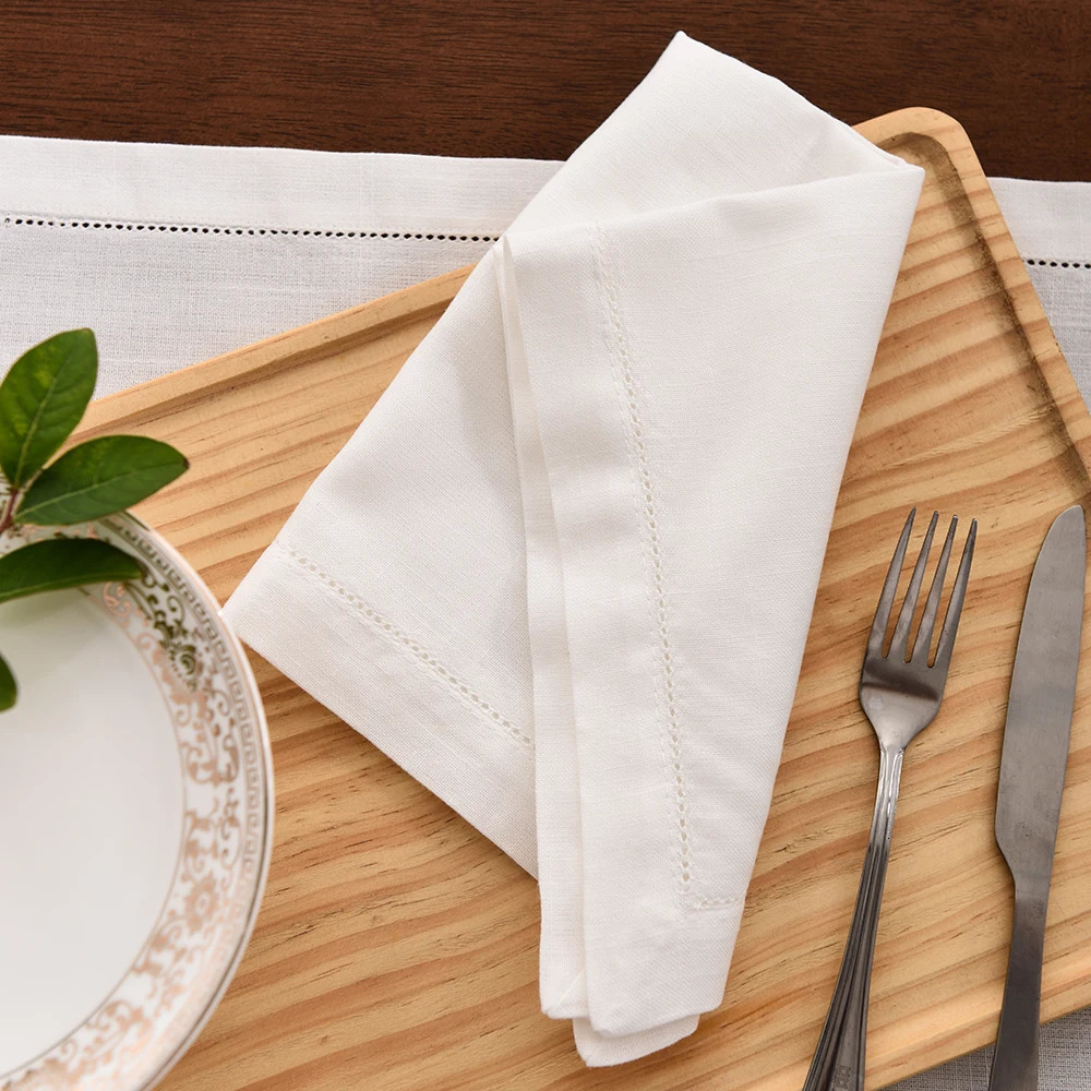 12PCS White Hemstitched Table Napkins For Party Wedding Home Cocktail Napkin Cloth Linen Cotton Dinner 231225