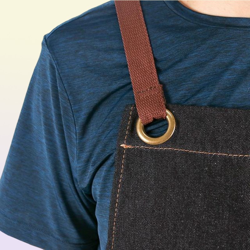Denim Haircutting Apron For Men Adjustable Salon Hairdresser Tool BBQ Bib Working Uniform Korean Fashion Black Aprons9436396