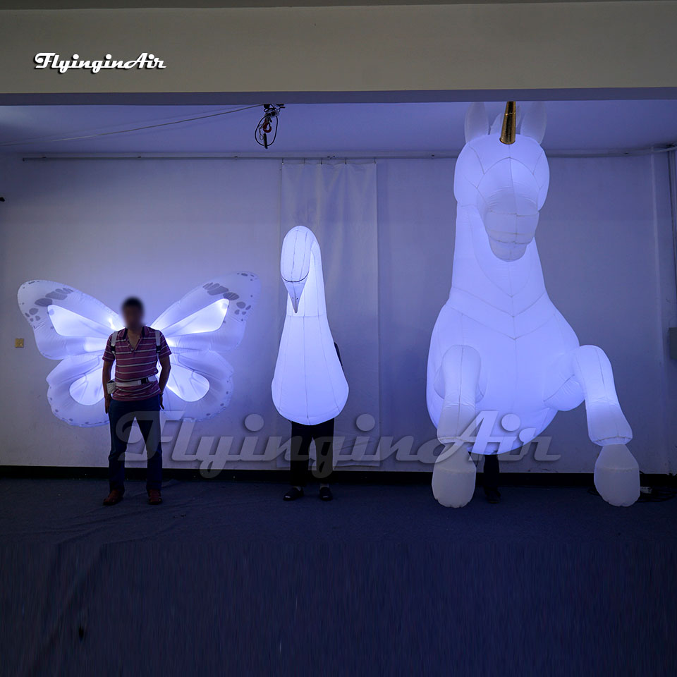 Funny Parade Performance White Walking Inflatable Unicorn Costume Adult Wearable Blow Up Horse Suit With A Horn For Carnival Stage Show