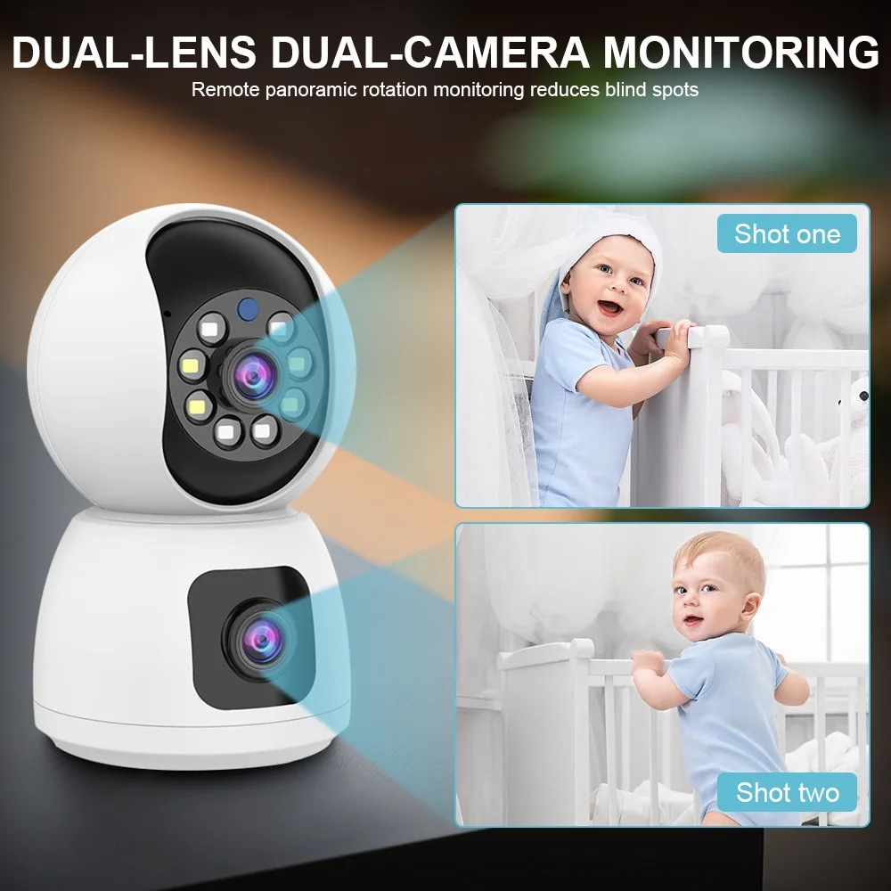 1080P HD WiFi Dual Lens Security Camera 360° Panoramic IR IP Cameras Night Vision Full Color Automatic Human Tracking 4X Digital Zoom Video Security M
