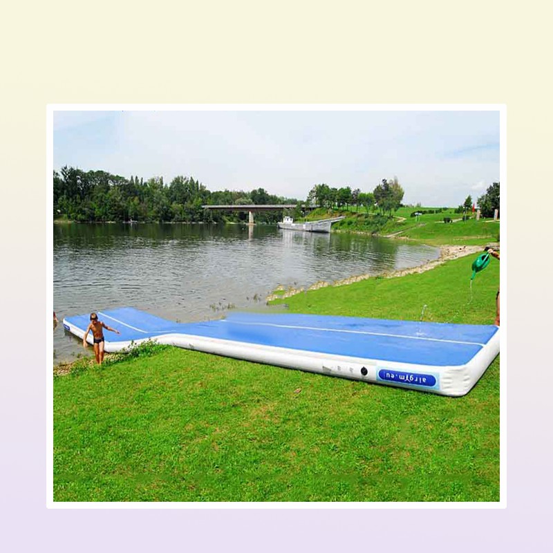 Pump Fitness Equipment 12x1x02m long Inflatable Air Tumble Track DWF Blue Inflatable Air Track Mat For Gymnastics