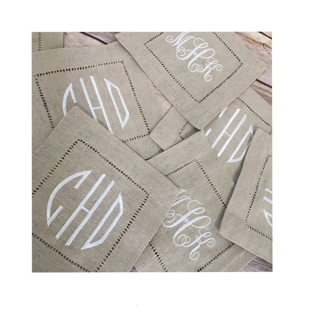 12 Pieces Cocktail Napkin White Hemstitch For Party Wedding Table Cloth Linen Napkins Fabric Cotton Dinner 231225