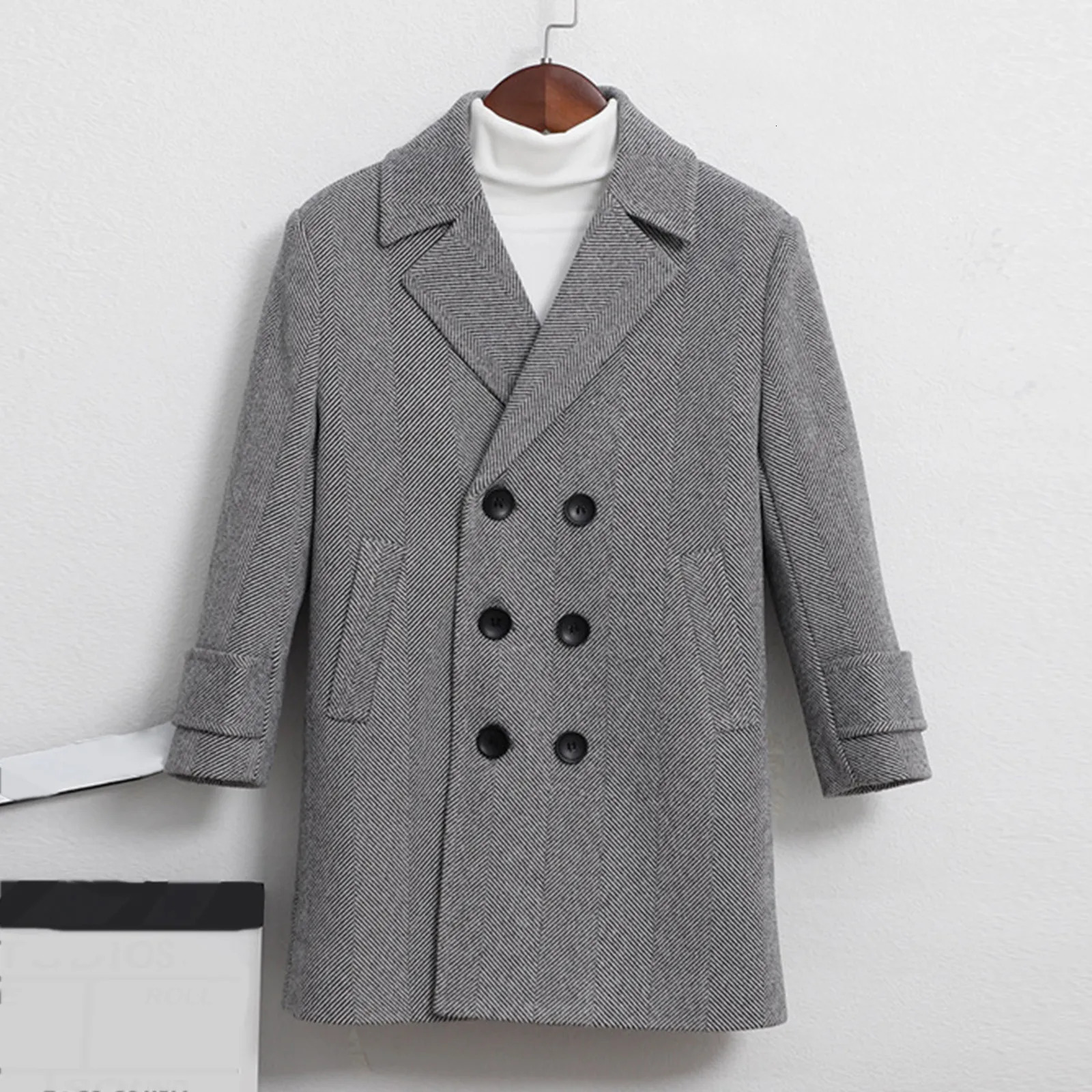 Boys Snow Jacket Kids Toddler Baby Boys Spring Winter Plaid Cotton Thickened Coat Elegant Notched Collar Double Breasted Jacket 231225